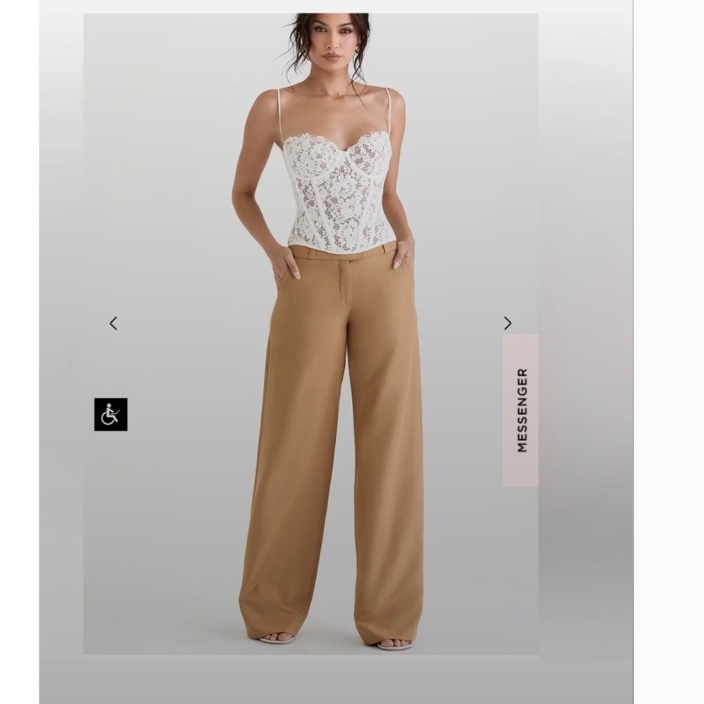 House of CB Cameron Caramel Relaxed‎ Tailored Trousers Wide Leg Brown XS SB8452